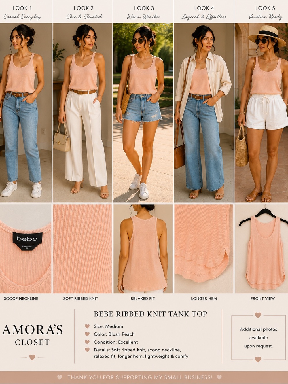 bebe Peach Ribbed Knit Tank Top